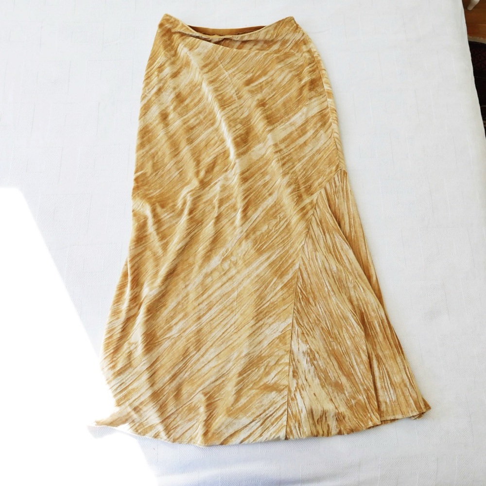 Free People | crushed velvet mustard yellow slip skirt S